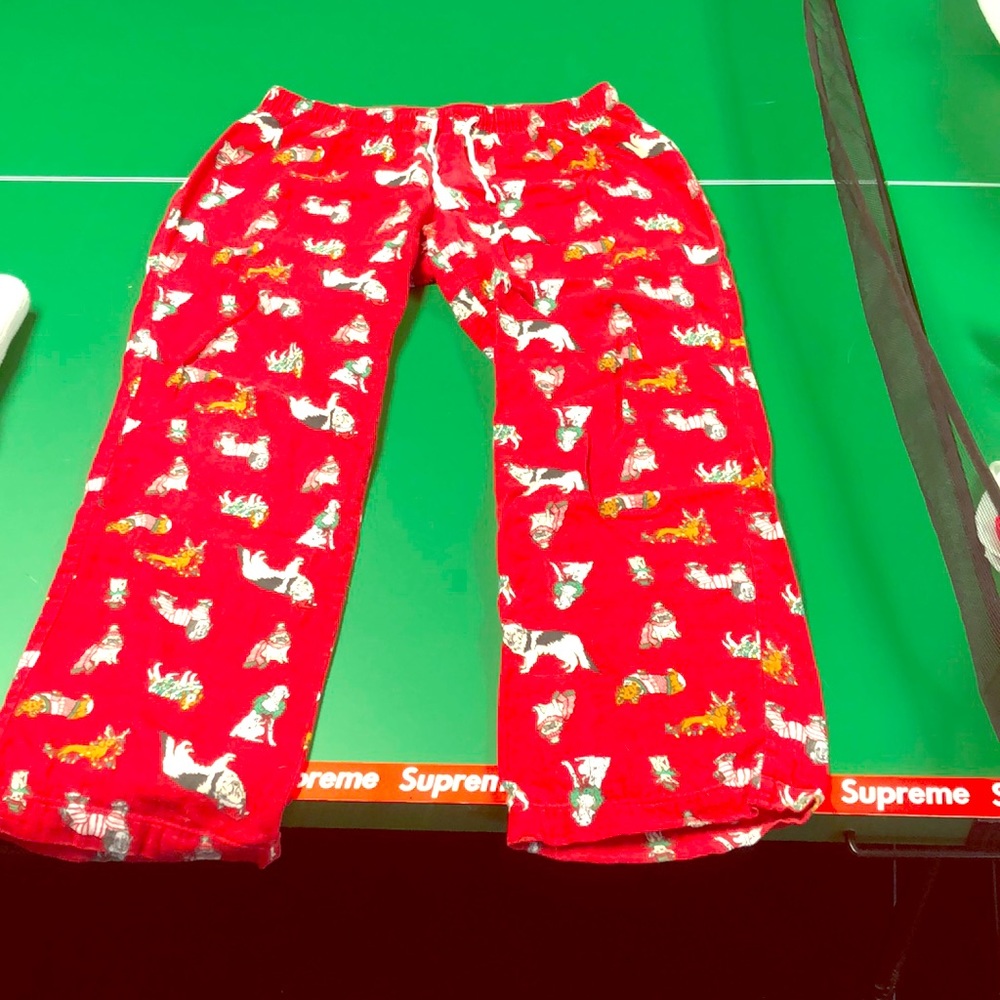 Red pajama pants with Christmas dogs